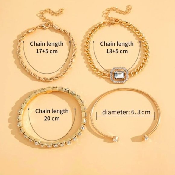 4pcs Rhinestone Decor Bracelet For Women Jewelry Gift Wedding Engagement… - Picture 2 of 4